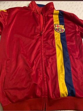Red Men's Performance Track Jacket with Yellow & Blue Stripe
